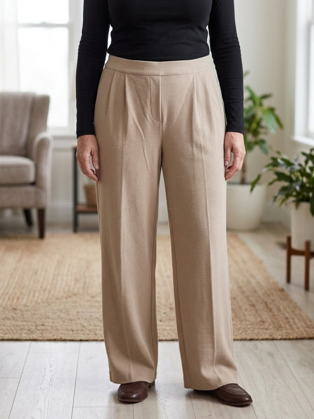 J. Jill Wearever Collection Pleated Wide-Leg Knit Trousers - Tan/Beige (XL)